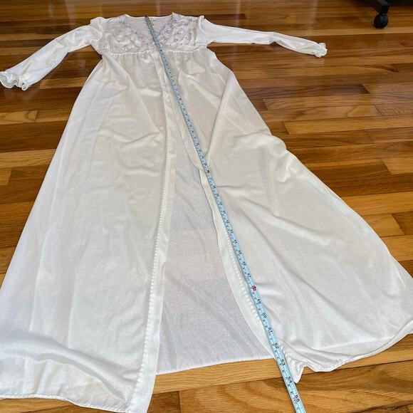 Vintage Cottage Prairie Maxi length Gown Slip Nightie Robe Embroidered Flower M - Picture 4 of 13